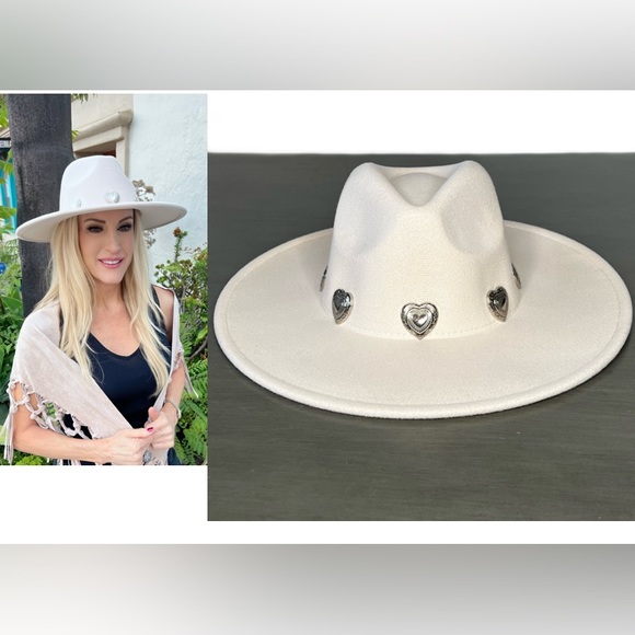 Winter White Rancher Rolled Pencil Wide Brim Teardrop 3D Silver Heart Band Hat main image 10